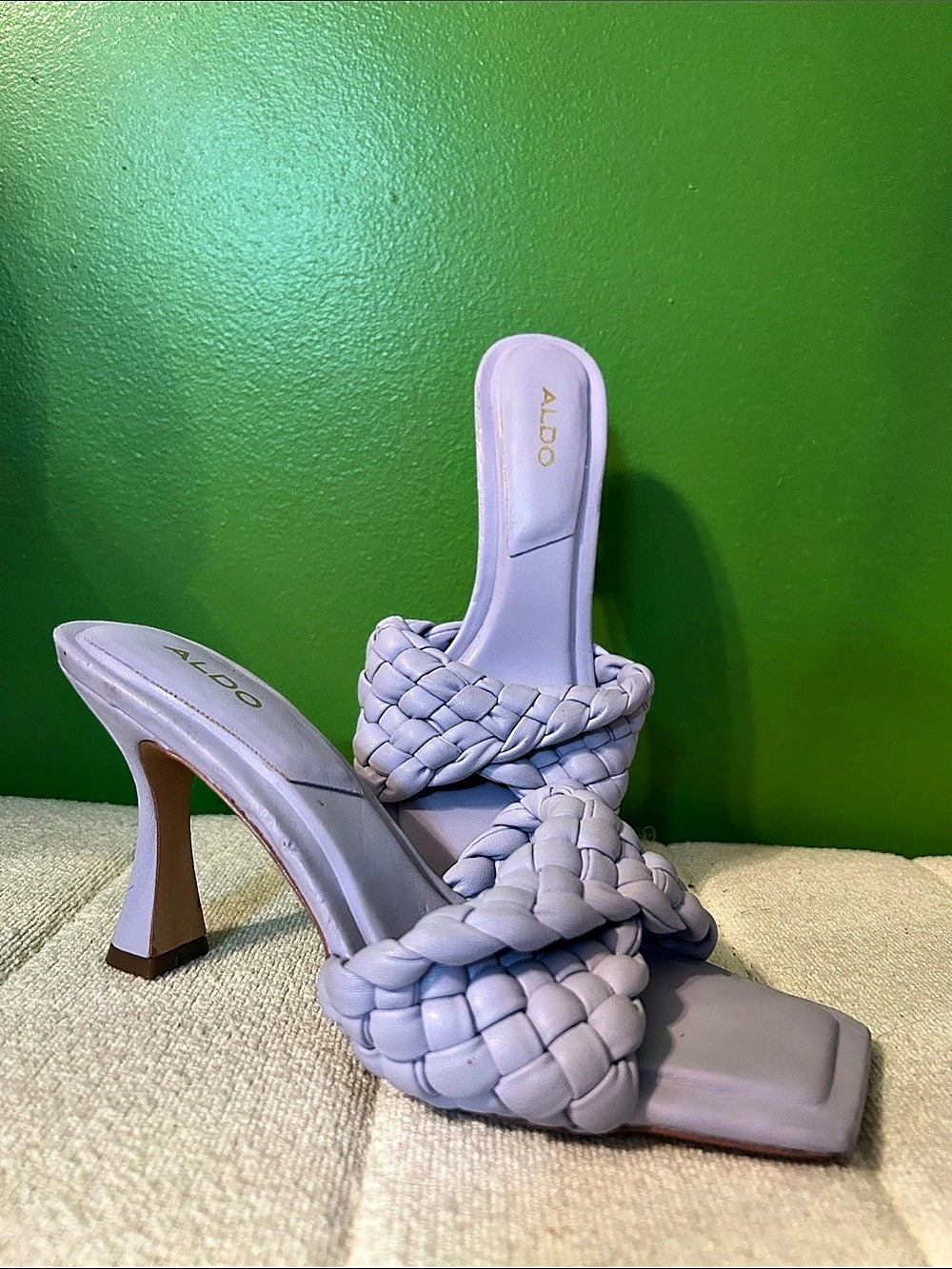 ALDO Lavender Braided Heeled Mules | Size 8 | Y2K Square Toe